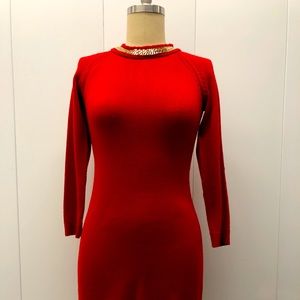 Calvin Klein Red Knit Dress w/ Chain Detail